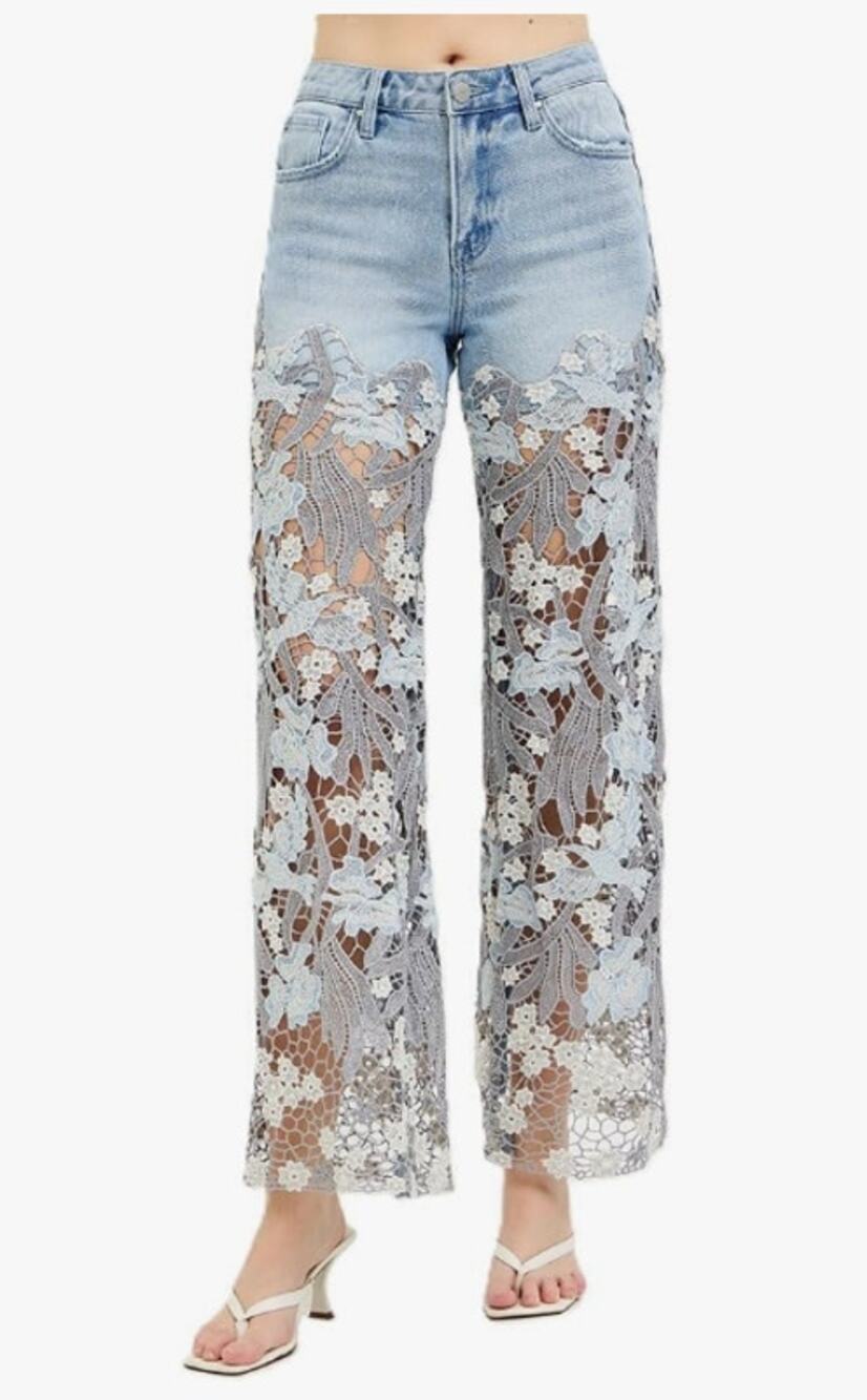 Risen Light Wash Floral Lace Wide Leg Jeans Size 11 / 30 NWT – Garden Romantic